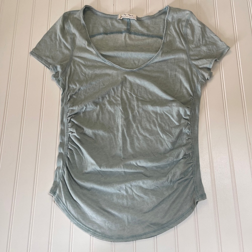 We The Free People‎ Green Blue Ruched Side Scoop Neck Tee Womens XL